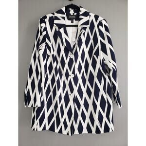 NEW Dennis Basso Printed Blazer White Navy‎ Blue 18W Women's